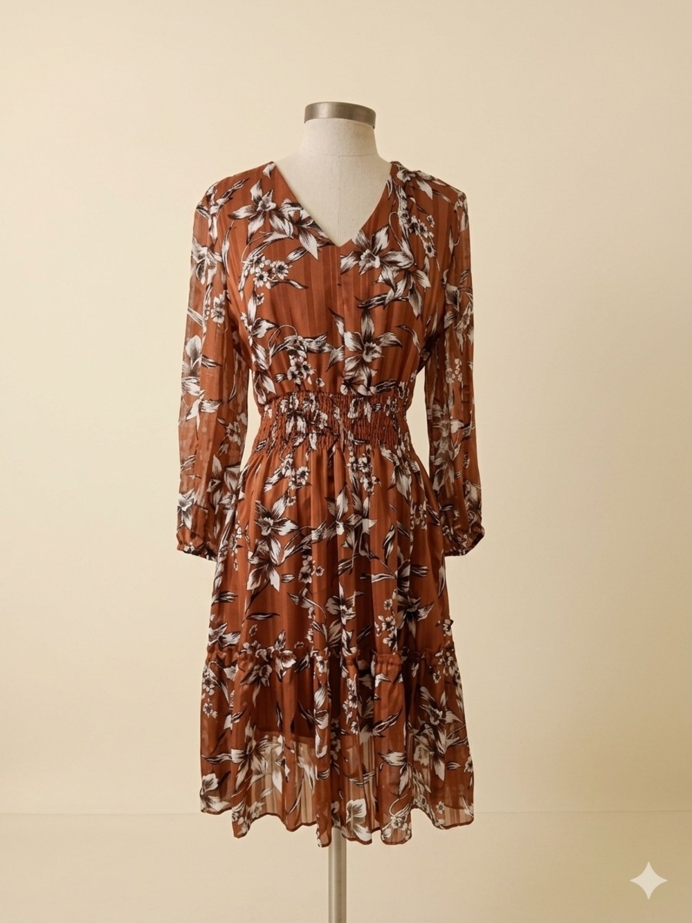 Just...Taylor Rust Floral Long-Sleeve Midi Dress